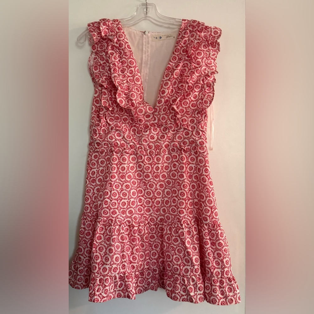 V-Neck Red Floral Ruffle Sundress